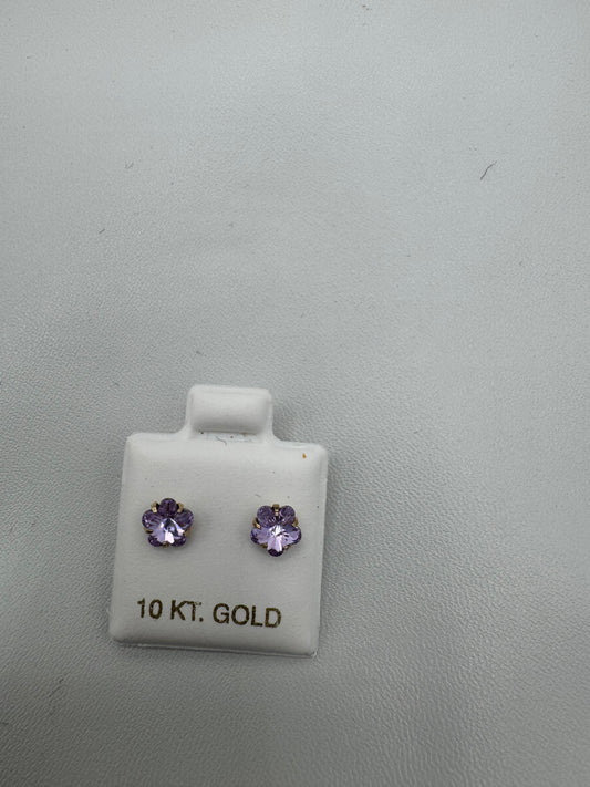 10k purple flower studs