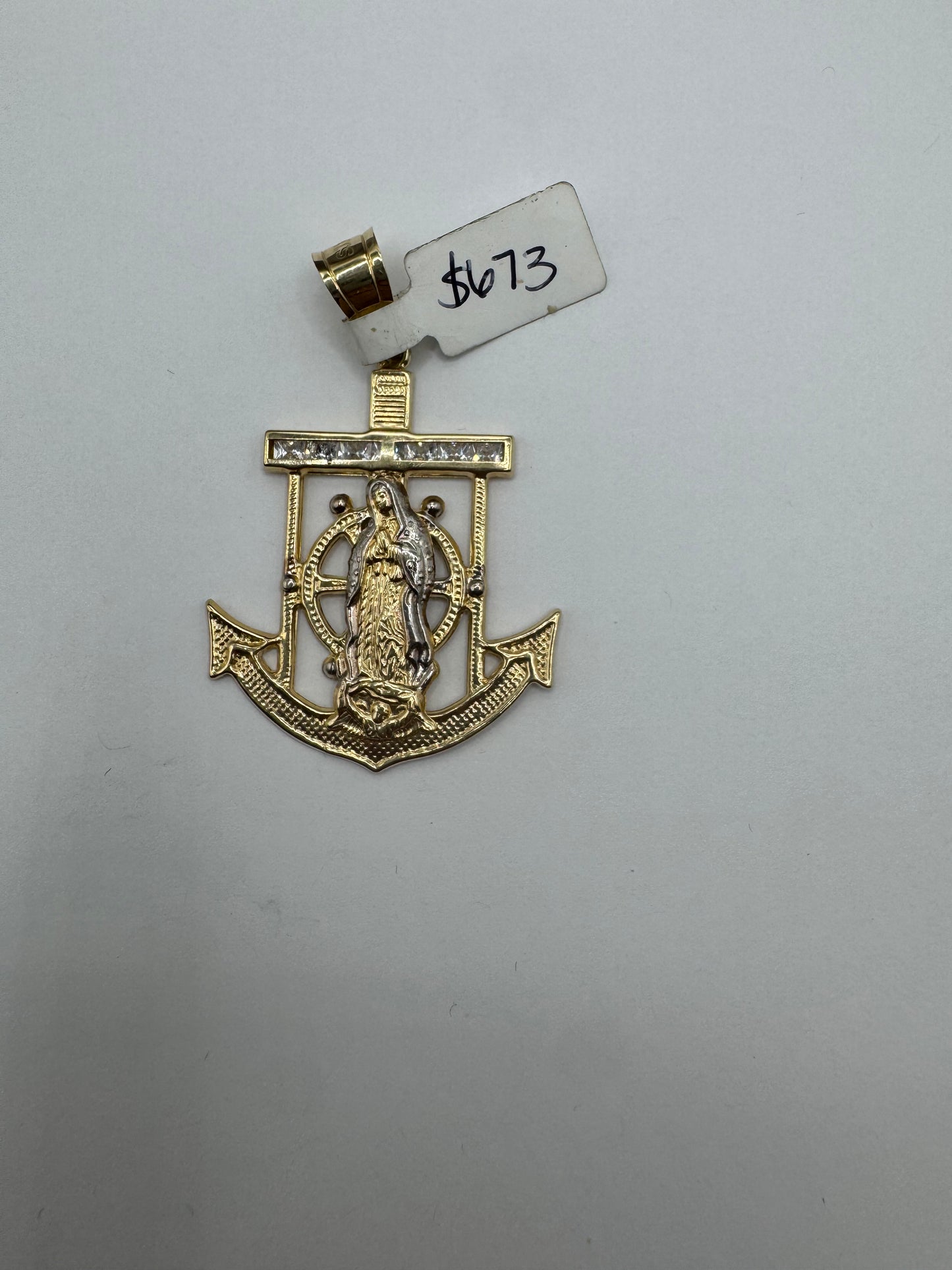 10k gold anchor pendant size 2 1/2”