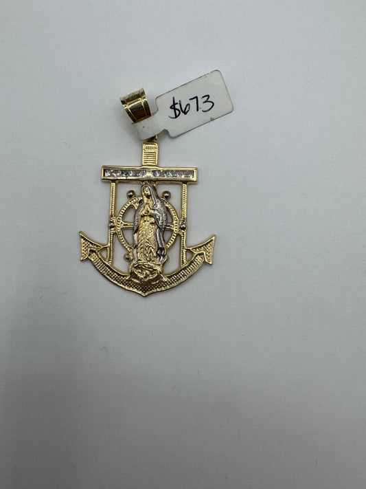 10k gold anchor pendant size 2 1/2”